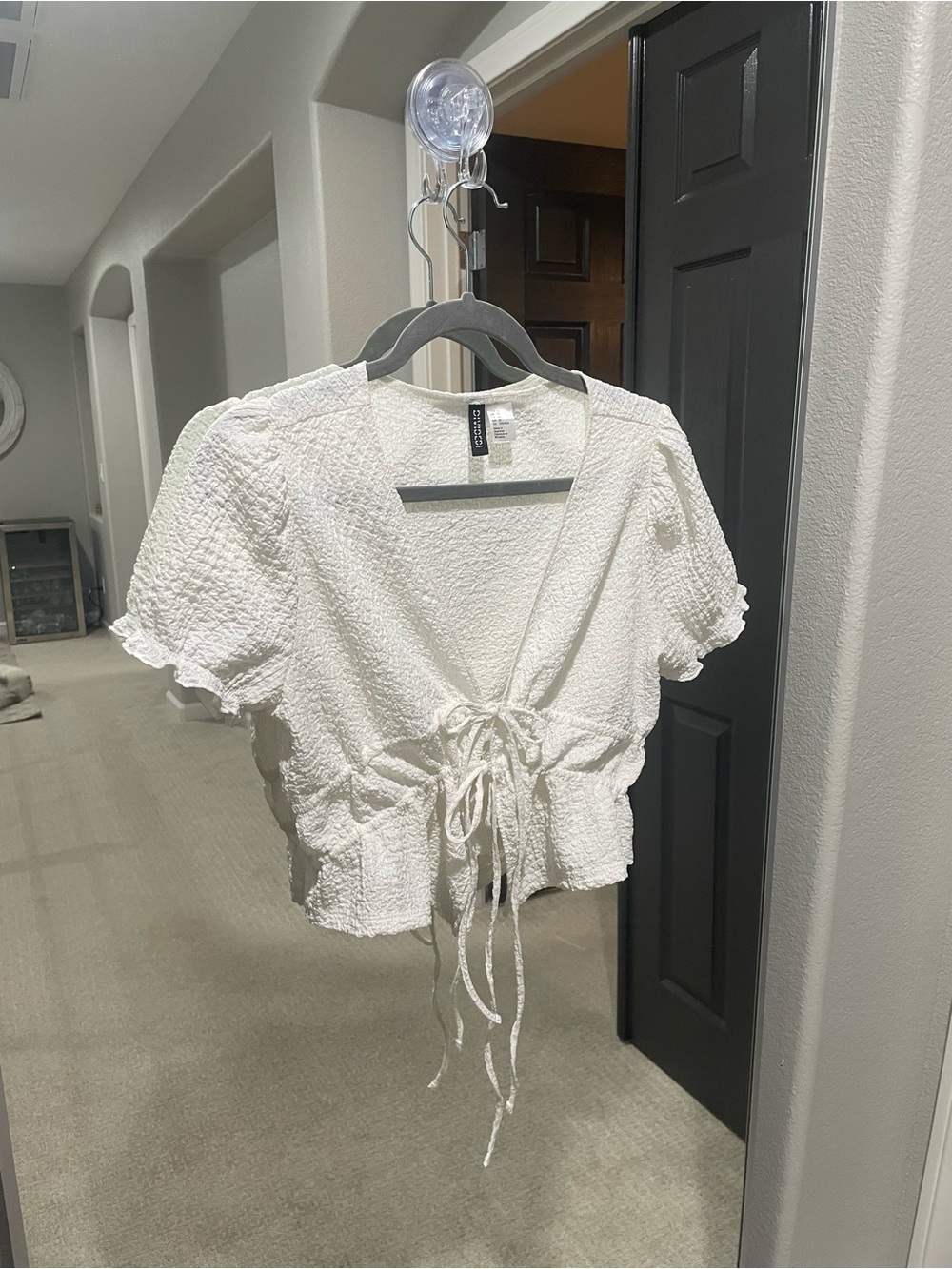 Divided White Textured Tie-Front Blouse